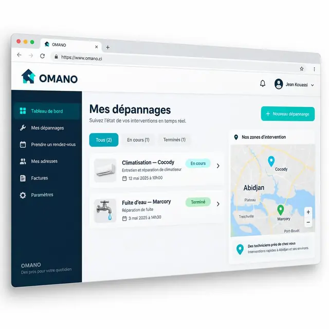 Version web OMANO avec le suivi des dépannages